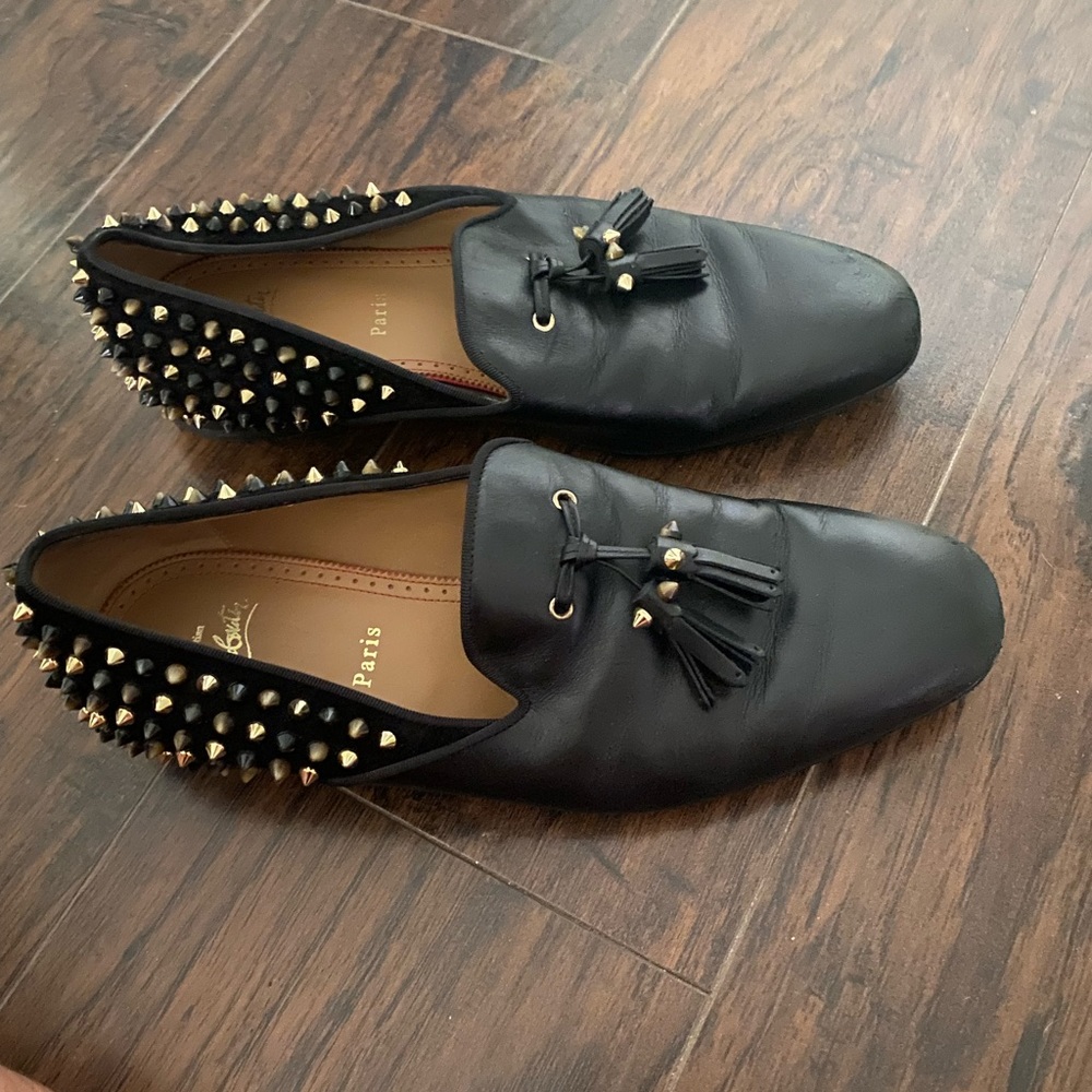Christian Louboutin Mens Spiked Loafers Shoes Black Sz 43/10